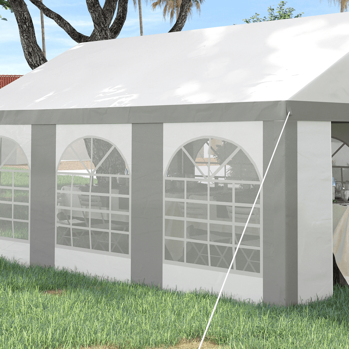 6 x 4m Party Tent, Marquee Gazebo with Sides, Six Windows and Double Doors