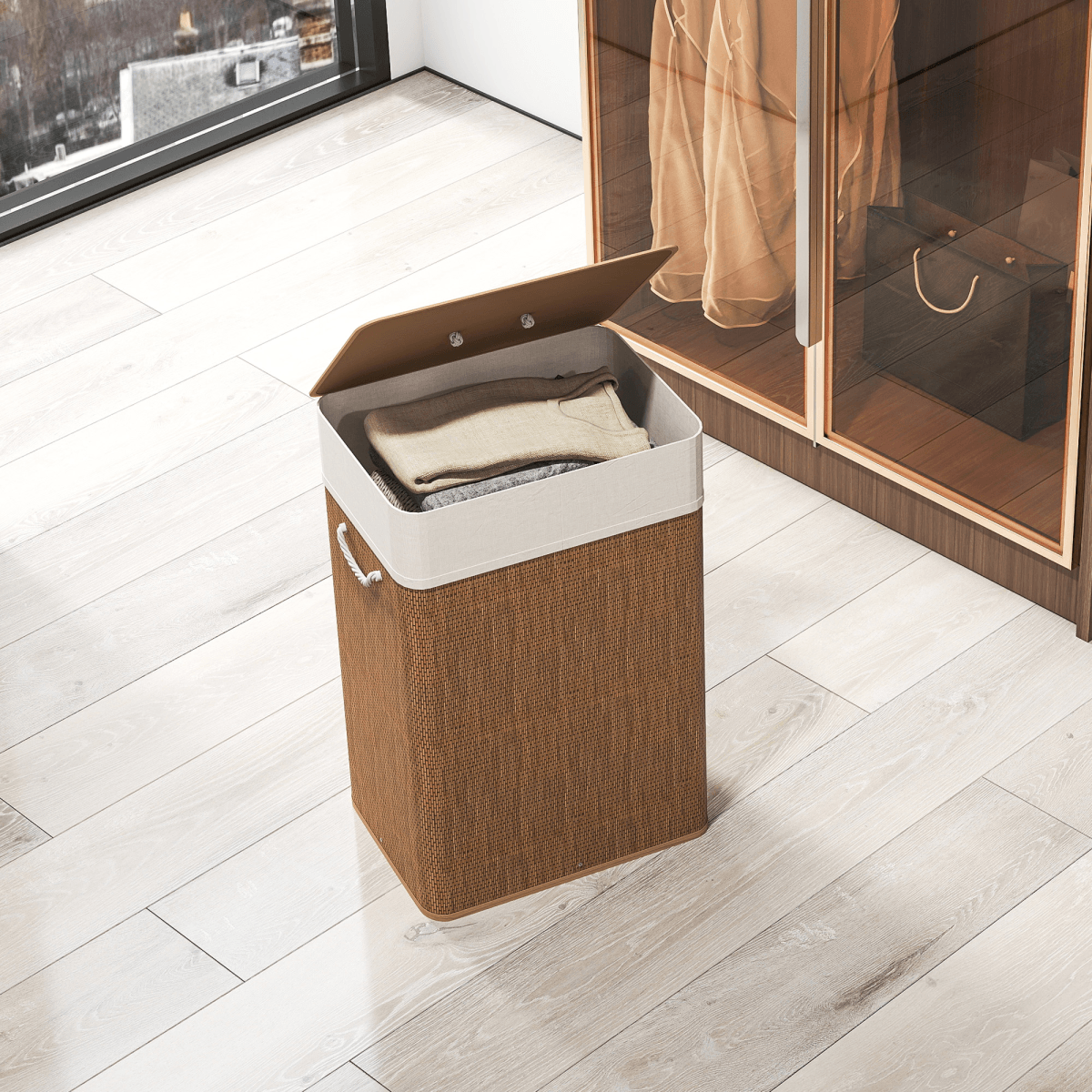 HOMCOM Laundry Hamper with Removable Washable Liner Bag, Natural Light Brown