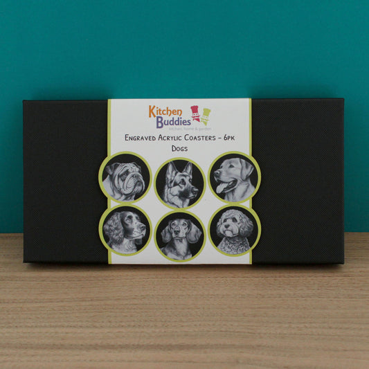Gift Packed Set of 6 Engraved Acrylic Coasters - Dogs