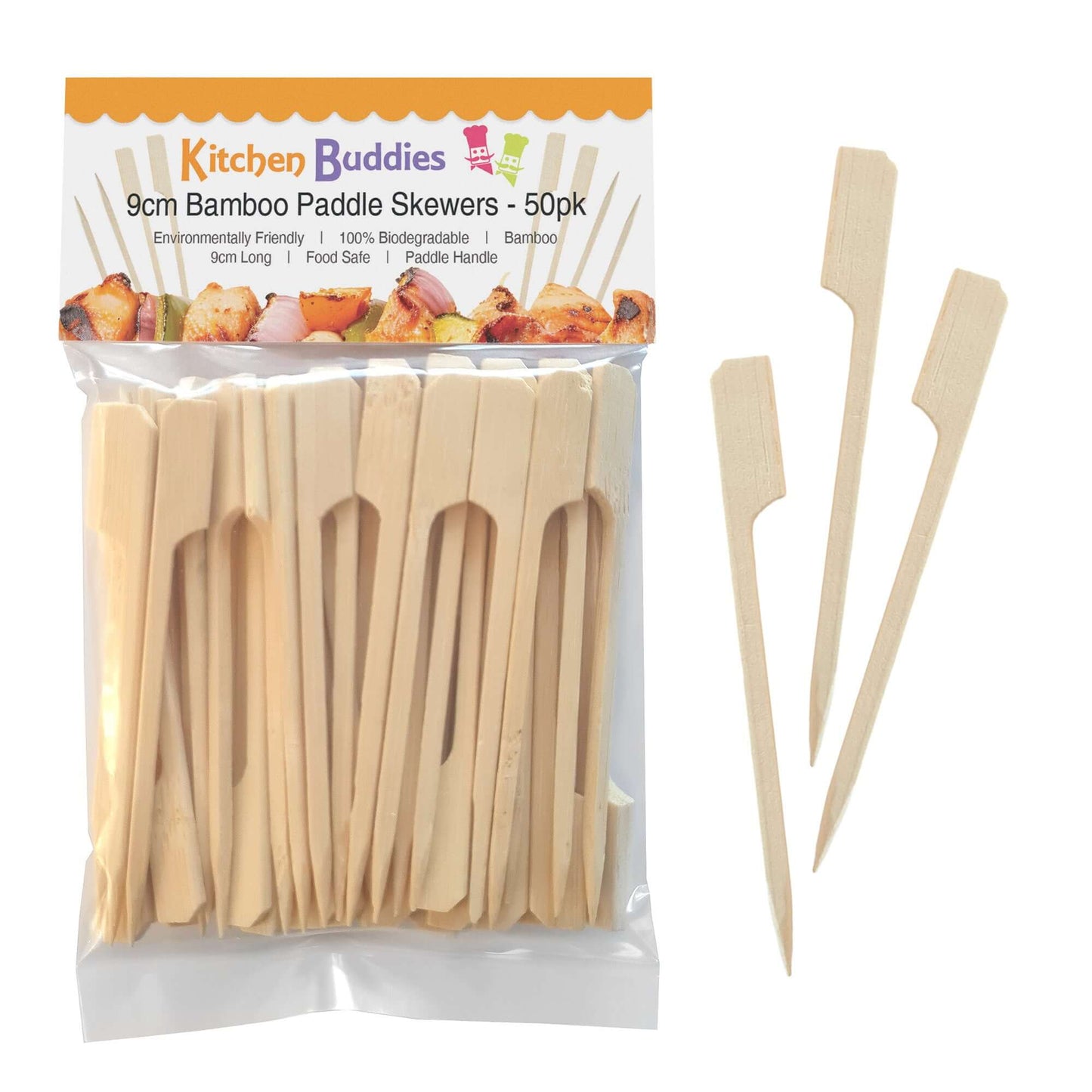 9cm Bamboo Paddle Skewers - Pack of 50 | Bamboo Cocktail Picks for Kebabs, Burgers, Appetisers, Fruit, BBQ & Crafts (50, 9cm / 3½ Inch)