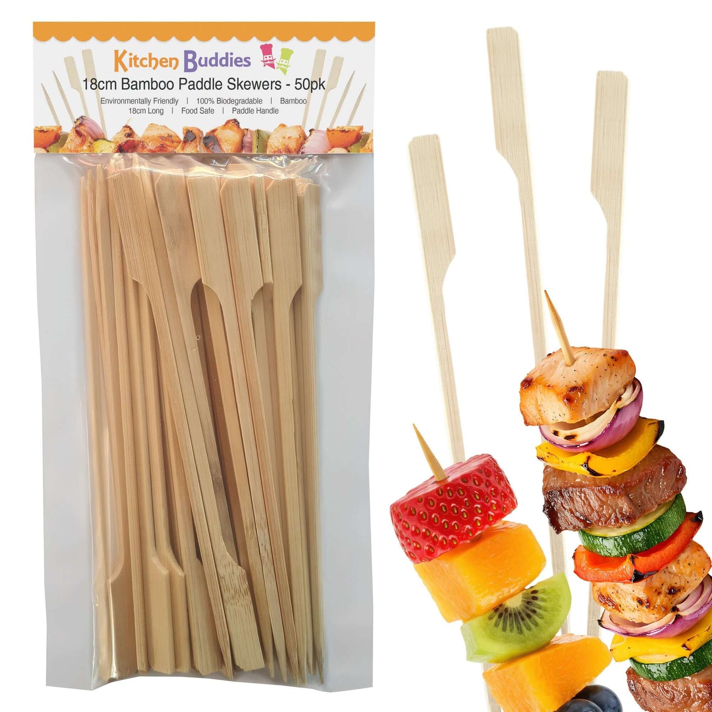 18cm Bamboo Paddle Skewers - Pack of 50 | Bamboo Cocktail Picks for Kebabs, Burgers, Appetisers, Fruit, BBQ & Crafts (50, 18cm / 7 Inch)