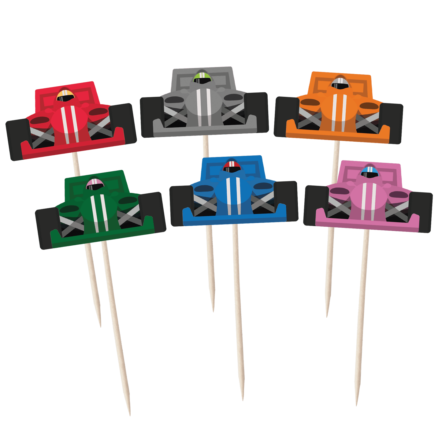 Racing Car & Chequered Flag Cupcake Toppers Set - 24pc - Birthday Celebration Cupcake & Cake Decorations