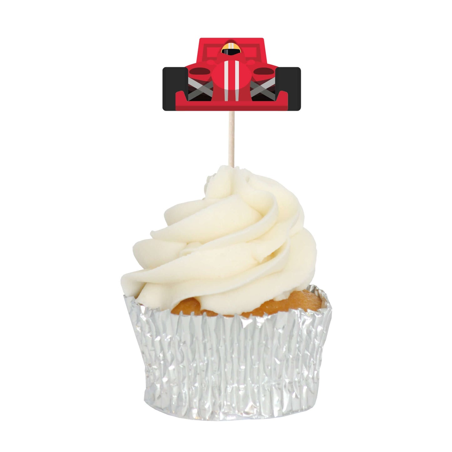 Racing Car & Chequered Flag Cupcake Toppers Set - 24pc - Birthday Celebration Cupcake & Cake Decorations