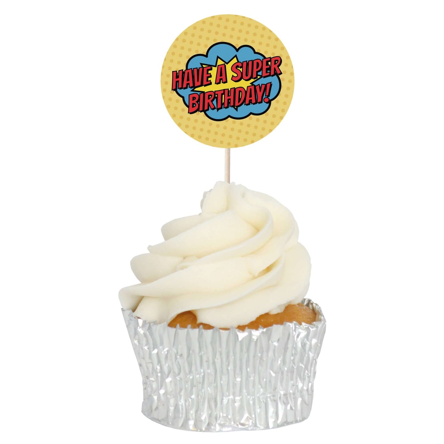 Superhero Comic Book Cupcake Toppers Set - 24pc - Birthday Celebration Cupcake & Cake Decorations