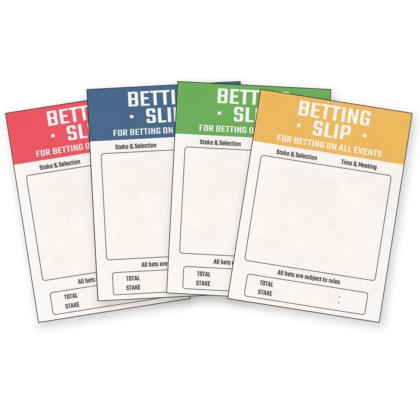 Set of 4 edible wafer fake betting slips, colorful designs for cake and dessert decoration, 100% edible.