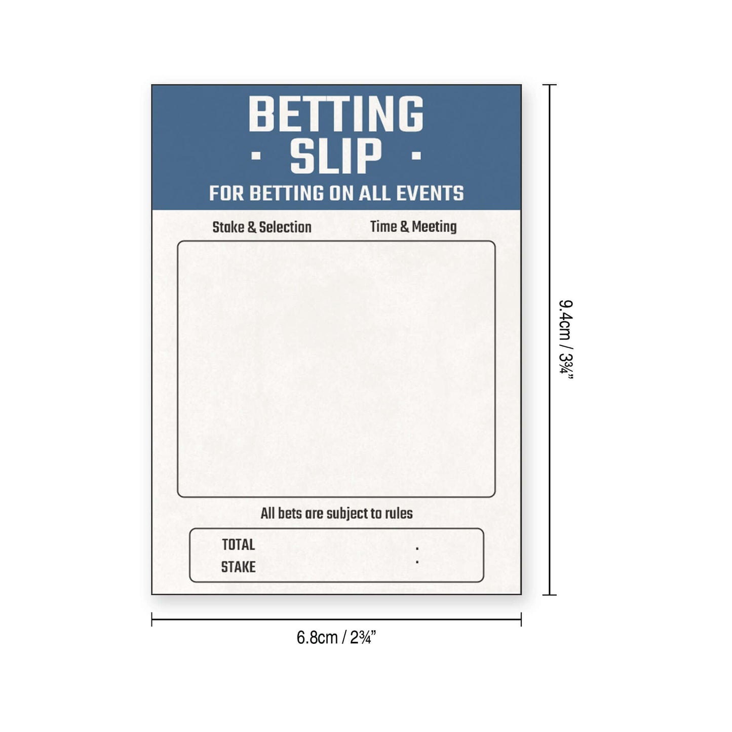 Edible Wafer Decorations, Fake Betting Slips design for cake decorations, showing dimensions of 9.4cm x 6.8cm.