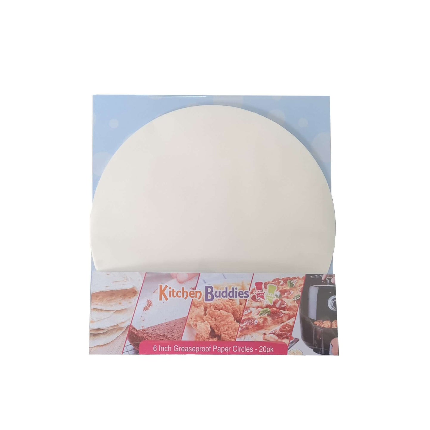 Greaseproof Parchment Circles in a pack, ideal for baking desserts and lining cake tins, 6 inch size, 20 pack.