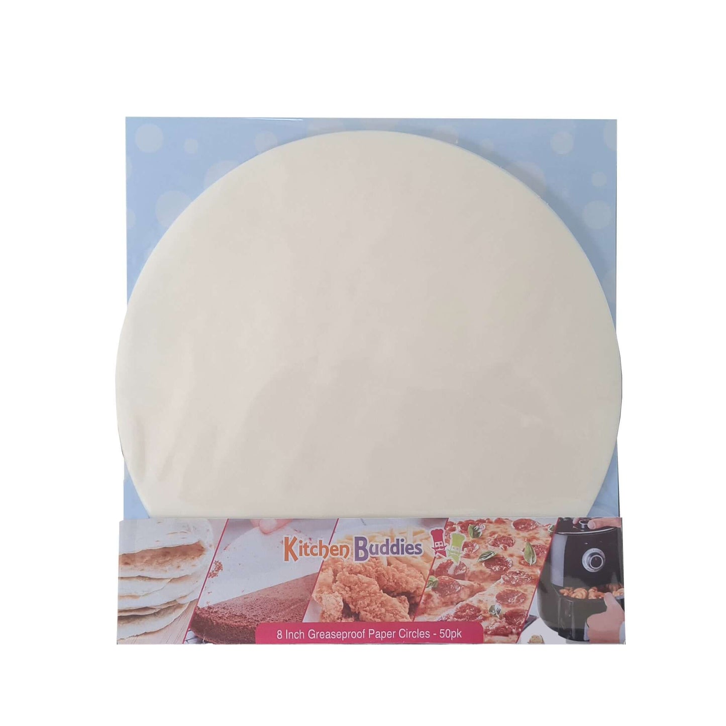 8 Inch Greaseproof Parchment Circles in a pack of 50 for baking, cooking, and cake preparation. Non-stick and easy to use.
