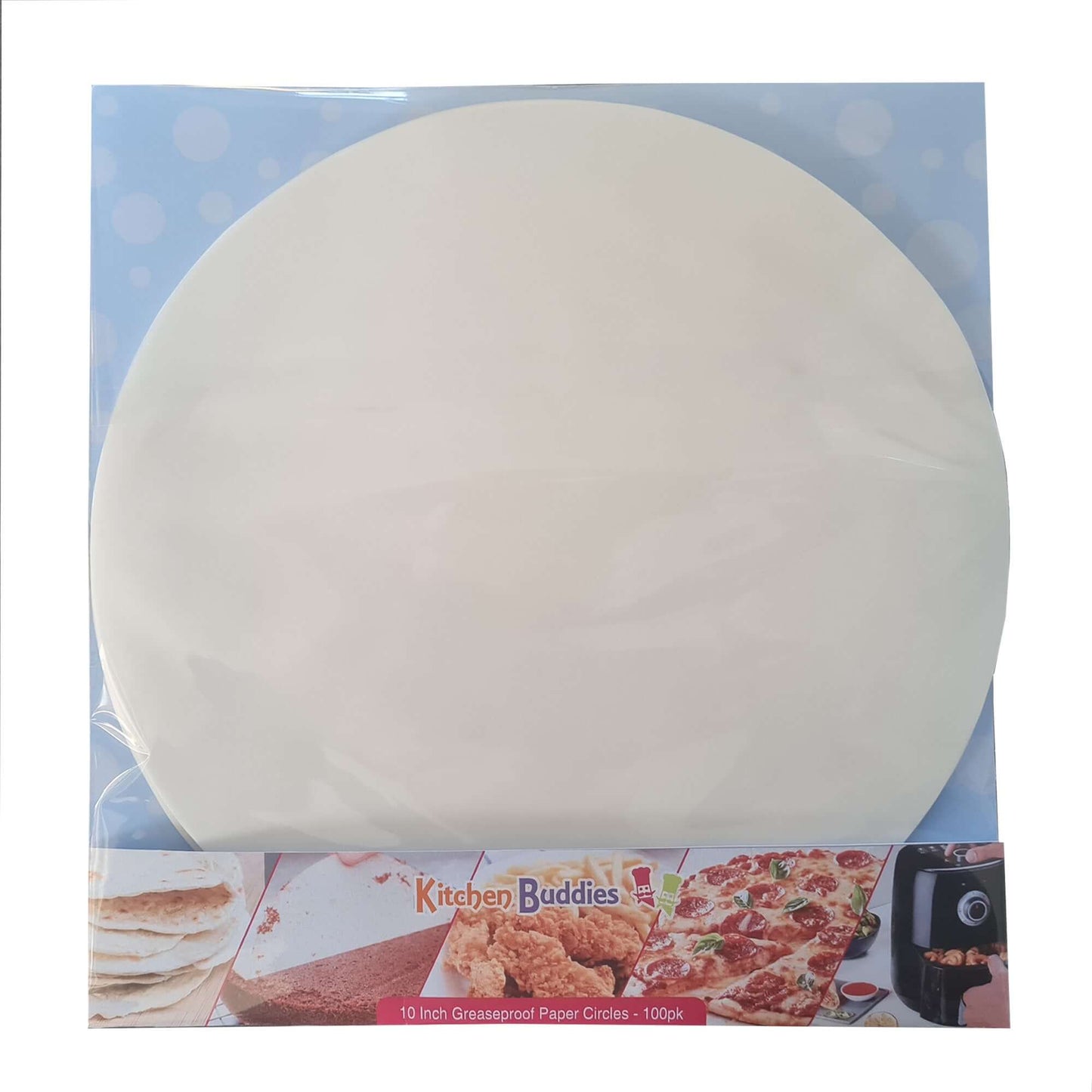 10 inch greaseproof parchment circles in packaging for baking, cooking, and cake lining.