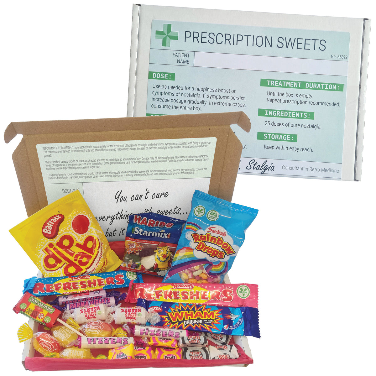 Prescription Retro Sweets Gift Box 25pc, Letterbox Candy Hamper