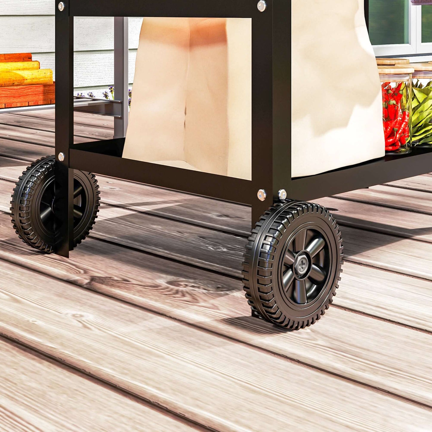 Outsunny BBQ Trolley with Stainless Steel Top, Movable Pizza Table, Black