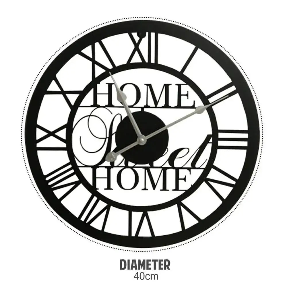 Home Sweet Home Black Metal Clock - 40Cm