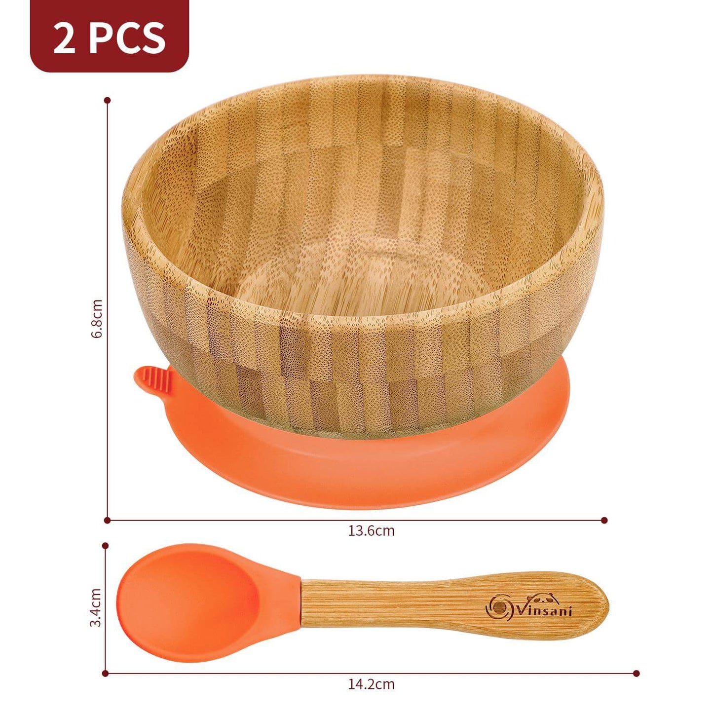 Vinsani bamboo bowl and spoon set, eco-friendly kids dining, hypoallergenic silicone base, perfect for children's mealtime.