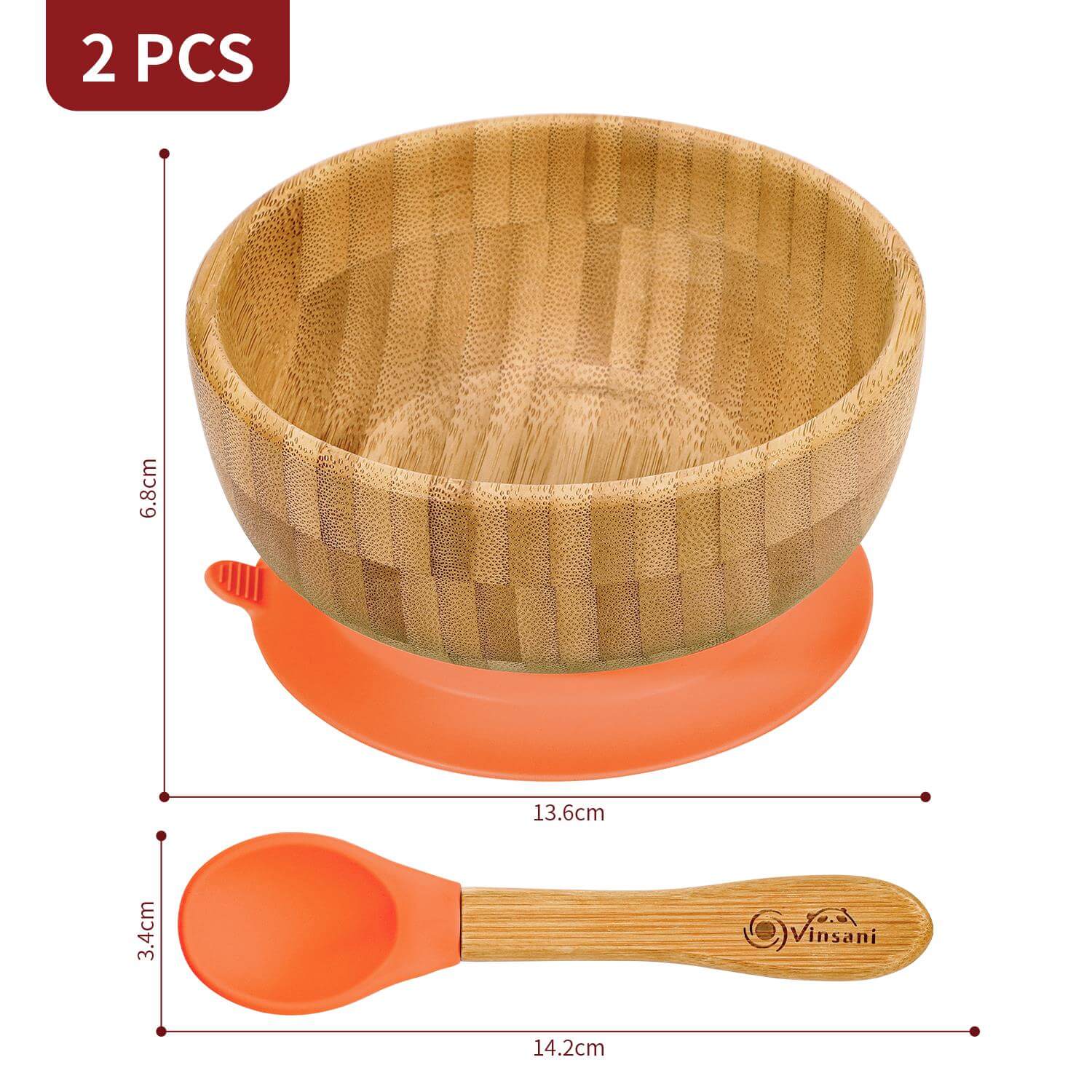 Vinsani bamboo bowl and spoon set, eco-friendly kids dining, hypoallergenic silicone base, perfect for children's mealtime.