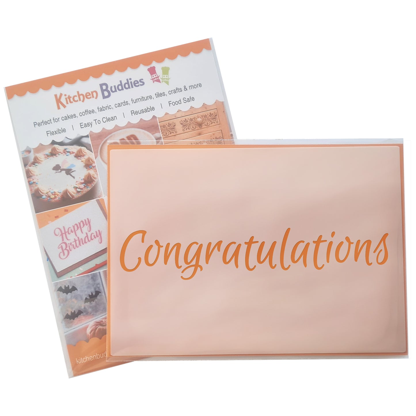 Celebration Script Message Set 1,Happy Birthday, Happy Anniversary & Congratulations, A6 Craft & Cake Decorating Stencil, Reusable Mylar for Cakes, Cards, & Crafts