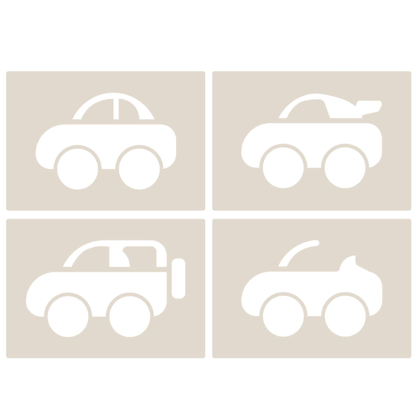 Cute Car Stencil Set 4pc featuring 4 cute cars: saloon, convertible, sports and SUV/4x4, A6 Reusable Mylar Templates for Walls, Cakes, Crafts, Cards & More