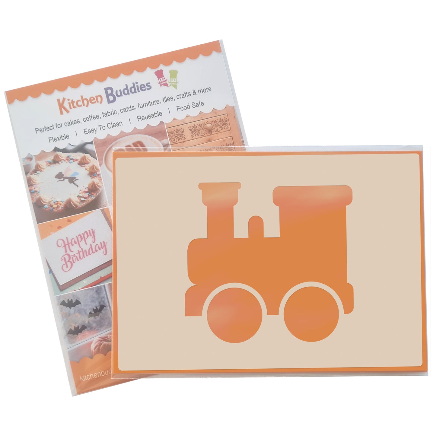 Cute Train Stencil Set 4pc, train engine, passenger carriage, hopper car, box car, A6 Reusable Mylar Templates for Walls, Cakes, Crafts, Cards & More