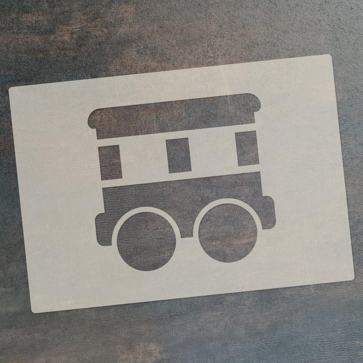 Cute Train Stencil Set 4pc, train engine, passenger carriage, hopper car, box car, A6 Reusable Mylar Templates for Walls, Cakes, Crafts, Cards & More