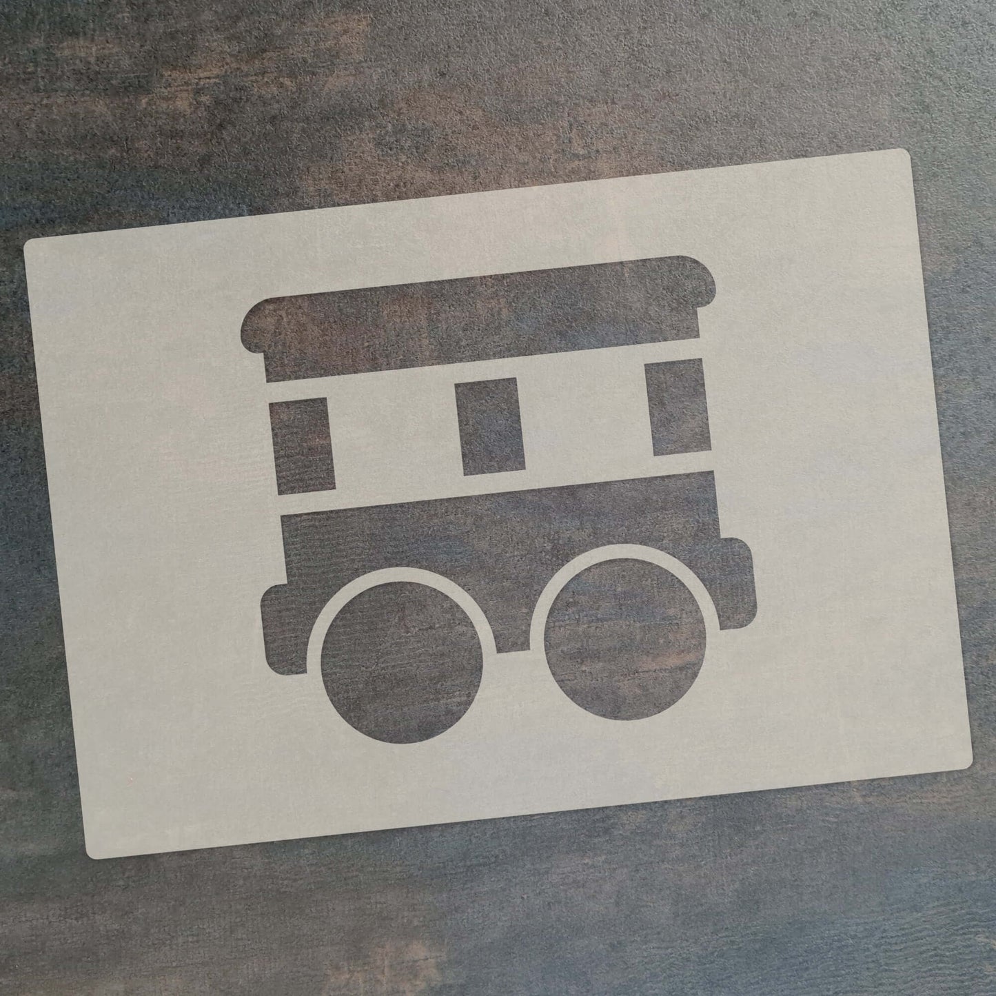Cute Train Stencil Set 4pc, train engine, passenger carriage, hopper car, box car, A6 Reusable Mylar Templates for Walls, Cakes, Crafts, Cards & More