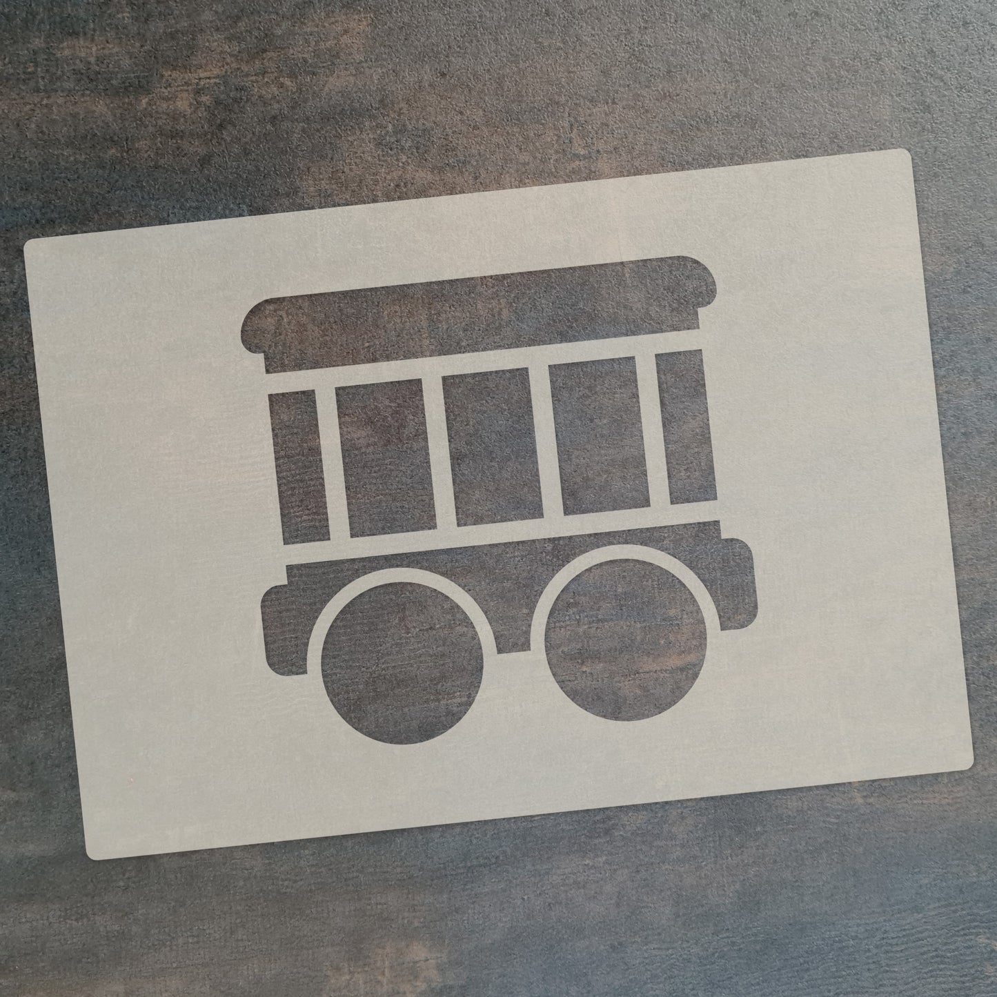 Cute Train Stencil Set 4pc, train engine, passenger carriage, hopper car, box car, A6 Reusable Mylar Templates for Walls, Cakes, Crafts, Cards & More