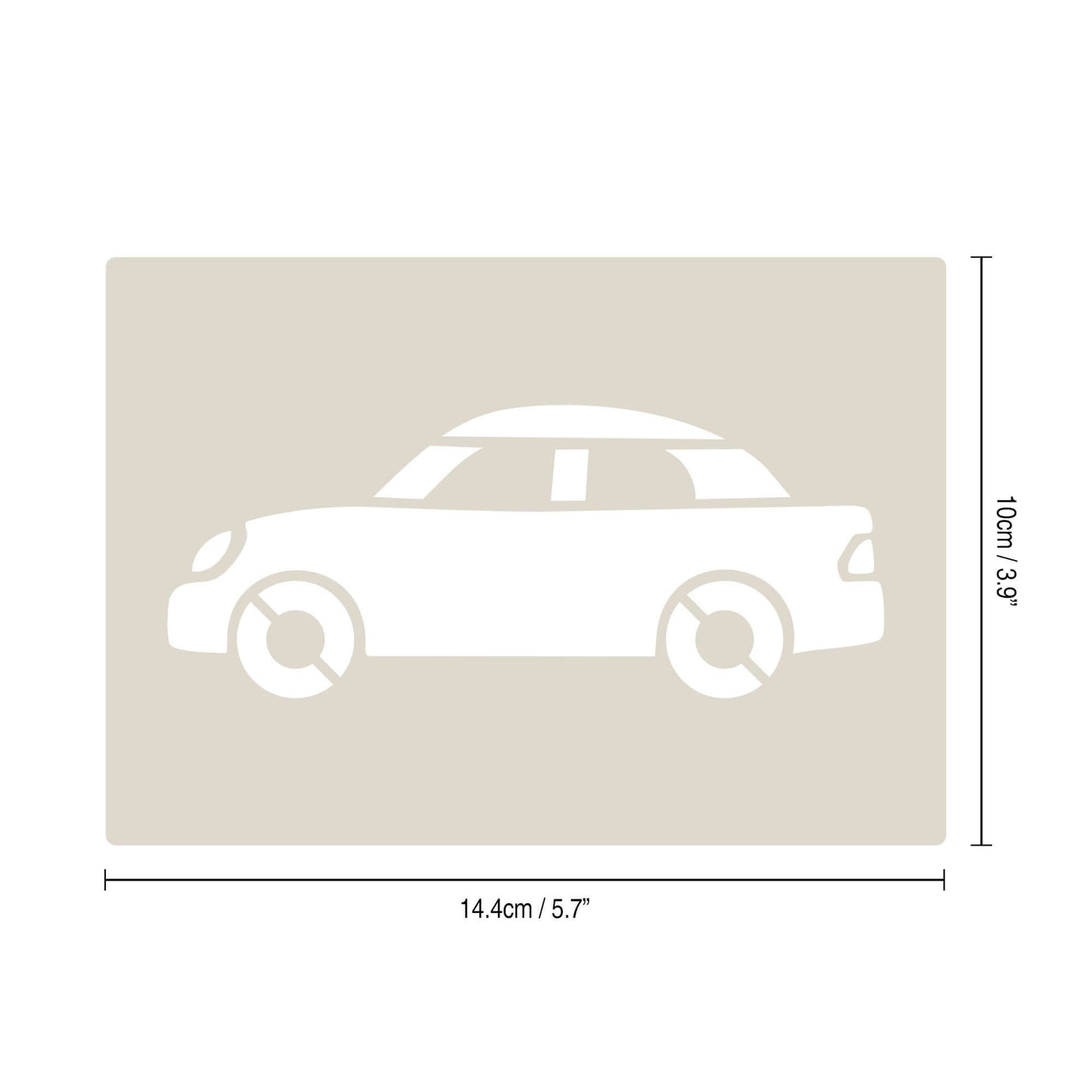 Road Car Stencil Set - A6 stencil featuring a saloon car design, measuring 14.4cm x 10cm for crafts and decorating.