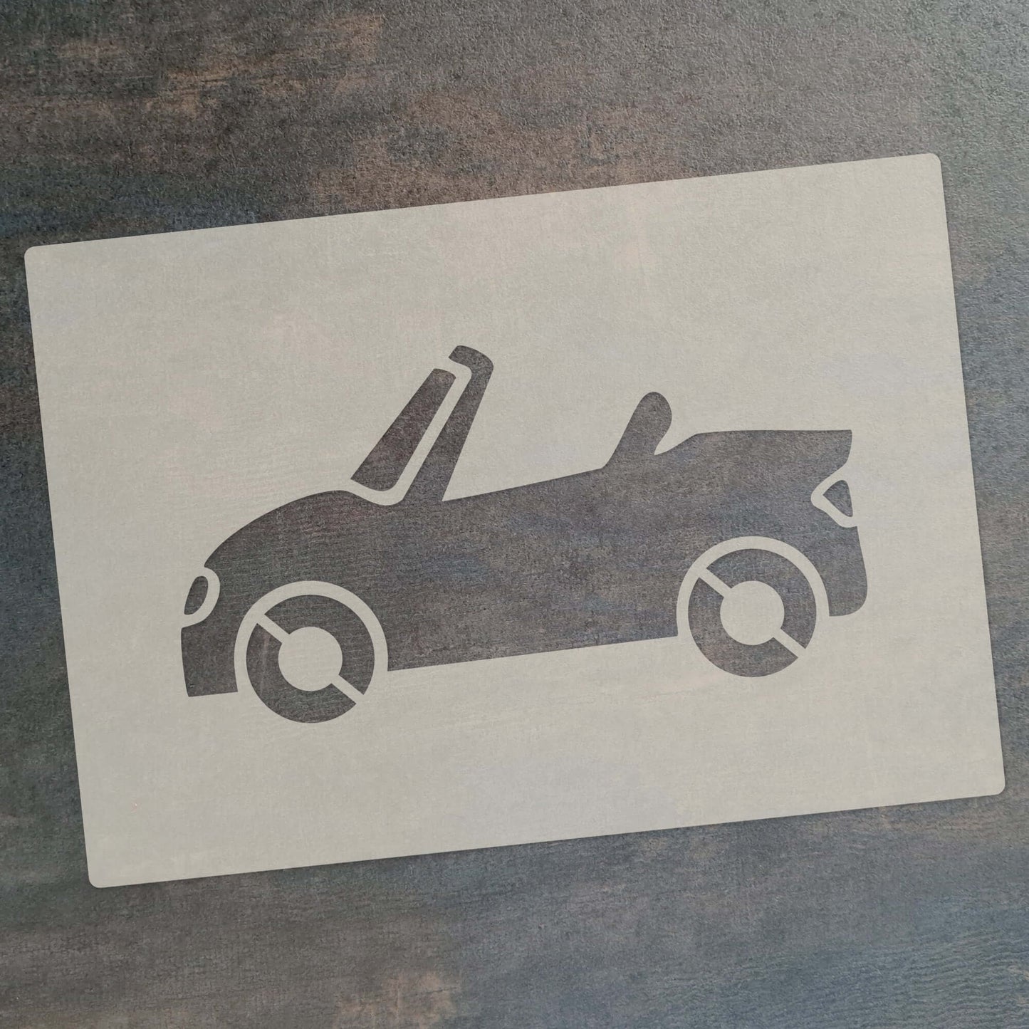 Road Car Stencil Set – stencil of a convertible car for crafts, cake decorating, and children's wall art.
