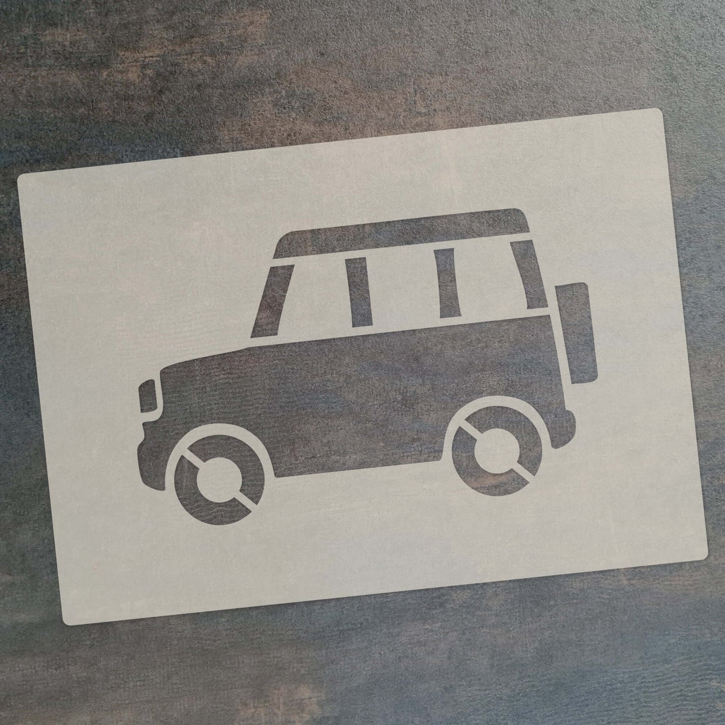 Road Car Stencil Set - A6 stencil of a 4x4 vehicle for kids' crafts and decoration.
