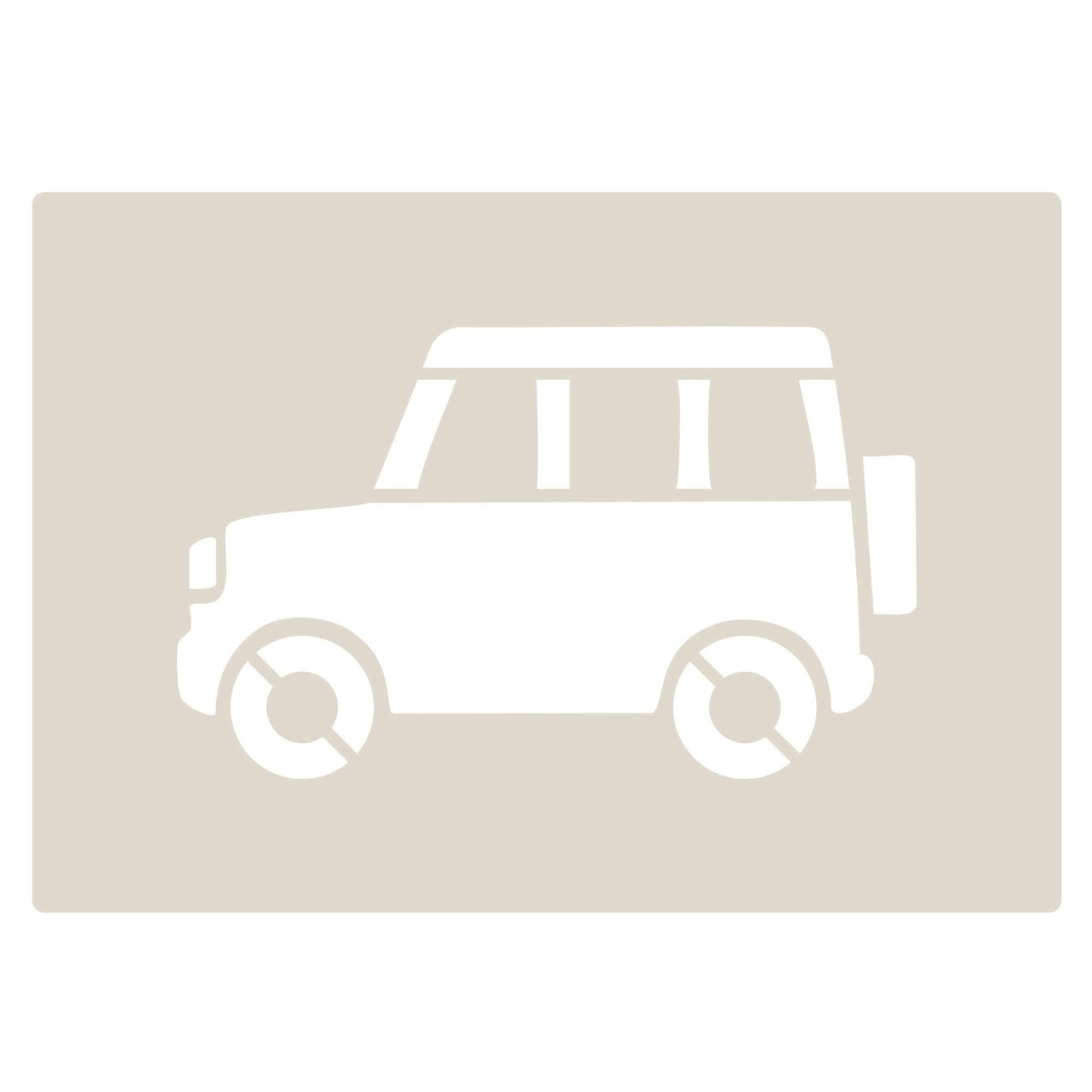 Road Car Stencil Set - A6 stencil featuring a white SUV/4x4 design on a beige background.
