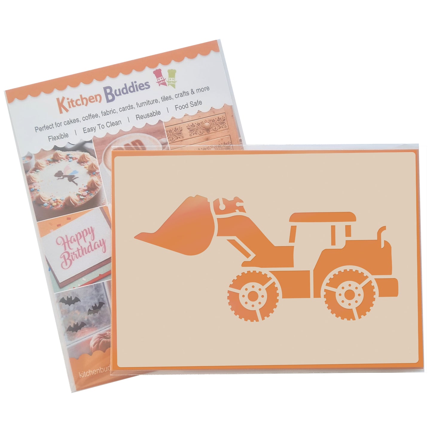 Industrial Vehicles Stencil Set tractor, digger, loader and lorry, 4pc A6 Reusable Mylar Templates for Walls, Cakes, Crafts, Cards & More