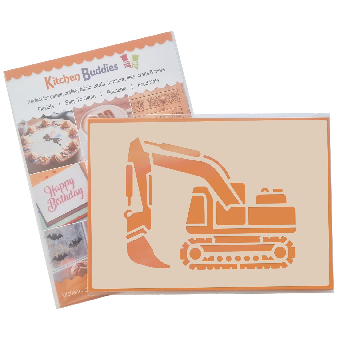 Industrial Vehicles Stencil Set tractor, digger, loader and lorry, 4pc A6 Reusable Mylar Templates for Walls, Cakes, Crafts, Cards & More