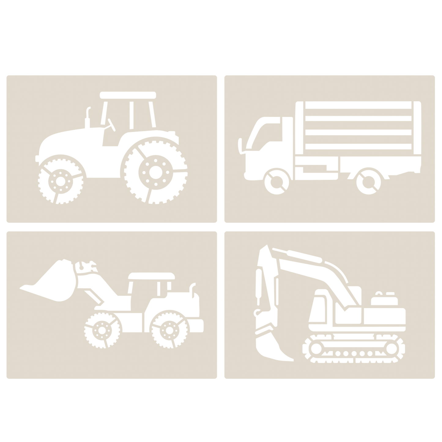 Industrial Vehicles Stencil Set tractor, digger, loader and lorry, 4pc A6 Reusable Mylar Templates for Walls, Cakes, Crafts, Cards & More
