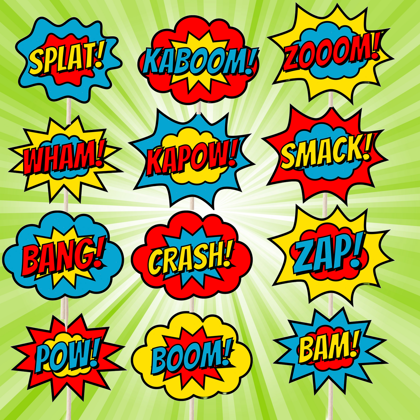 Superhero Comic Book Cupcake Toppers Set - 24pc - Birthday Celebration Cupcake & Cake Decorations