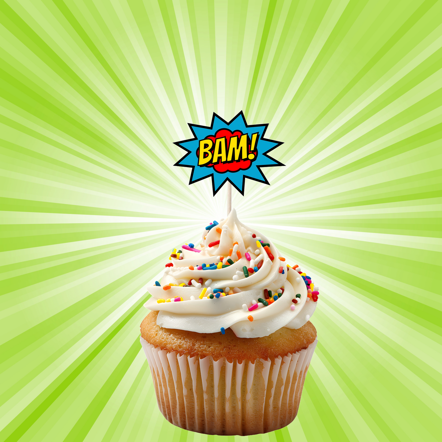 Superhero Comic Book Cupcake Toppers Set - 24pc - Birthday Celebration Cupcake & Cake Decorations