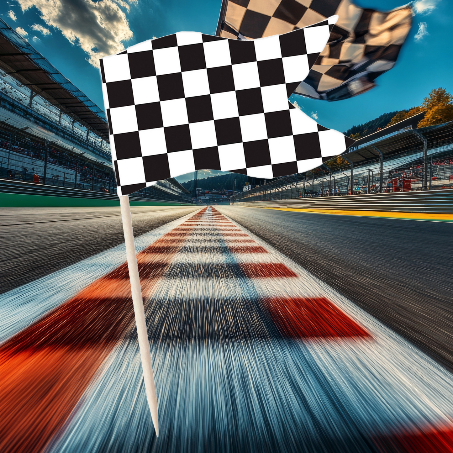 Racing Car & Chequered Flag Cupcake Toppers Set - 24pc - Birthday Celebration Cupcake & Cake Decorations