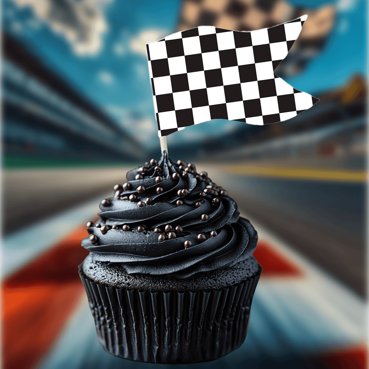 Racing Car & Chequered Flag Cupcake Toppers Set - 24pc - Birthday Celebration Cupcake & Cake Decorations