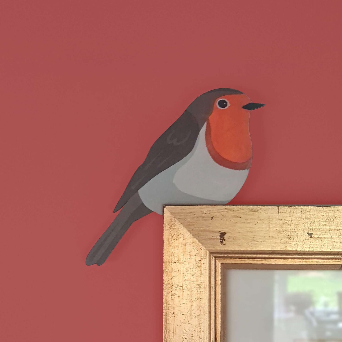 Robin Hand Painted Wooden Bird Corner Decoration - Left or Right Facing - Perfect For Door Frames, Cupboards, Light Switches, Pictures & More