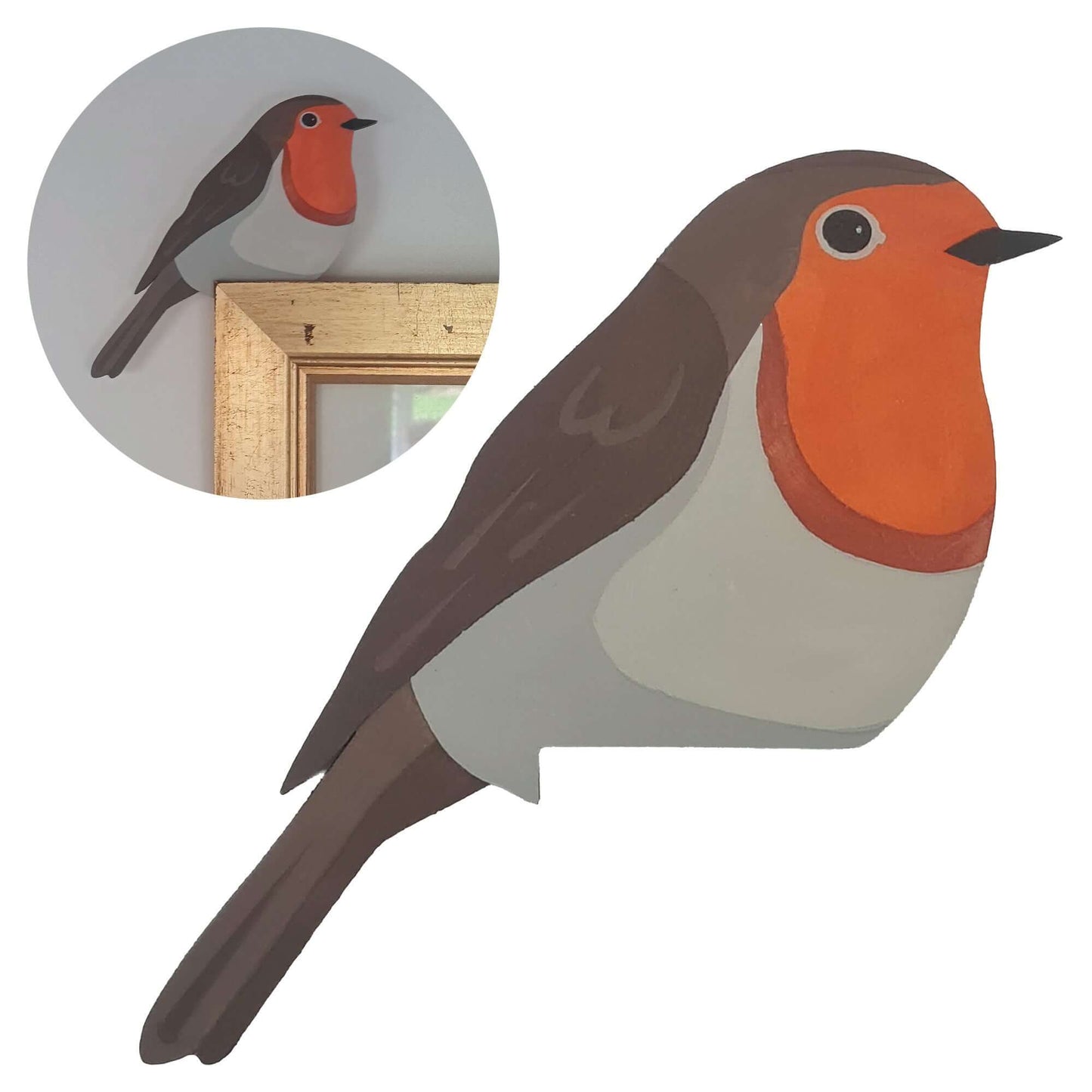 Robin Hand Painted Wooden Bird Corner Decoration - Left or Right Facing - Perfect For Door Frames, Cupboards, Light Switches, Pictures & More