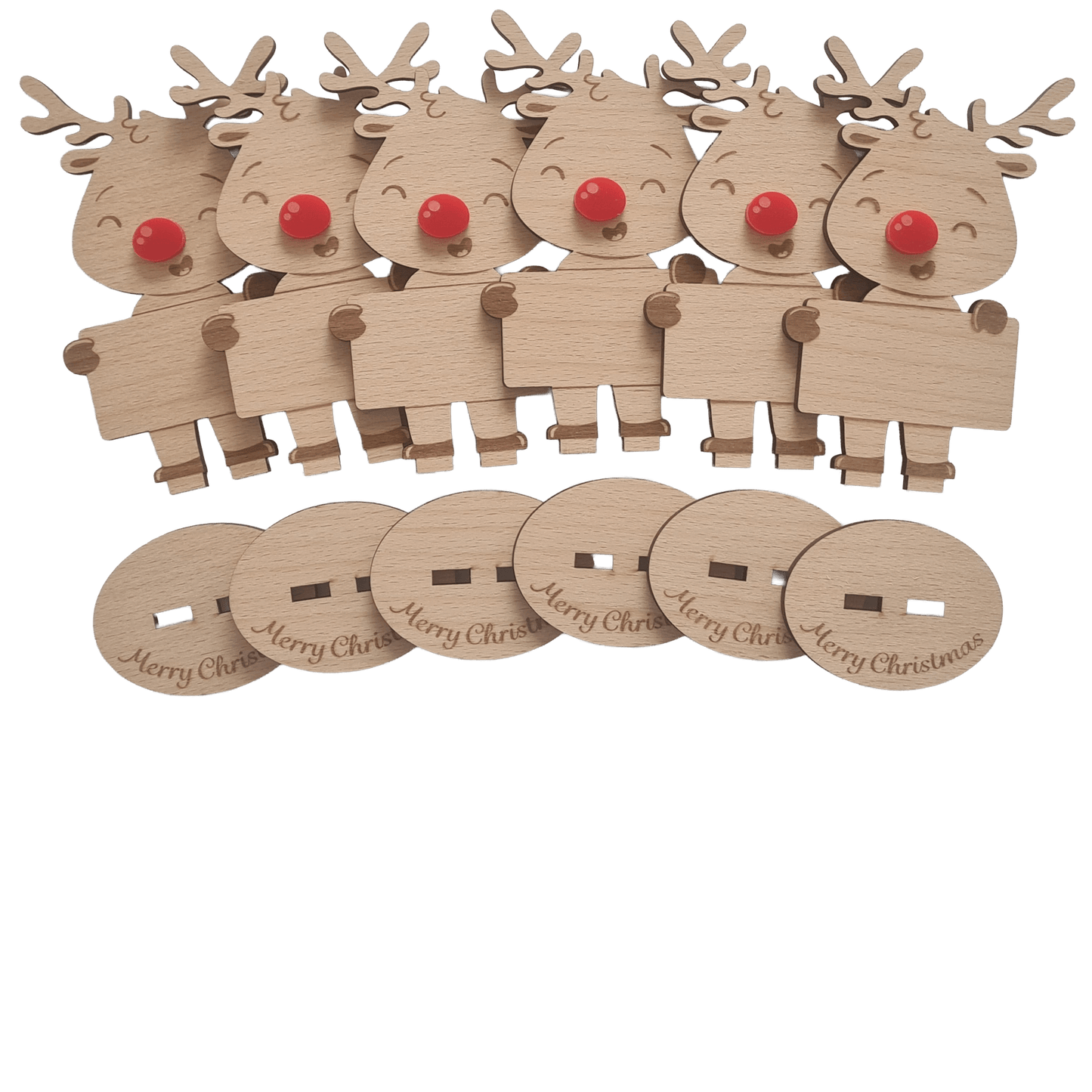 Rudolph Wooden Name Place – 6 Pack – Personalised Christmas Table Decorations & Festive Keepsake Figures