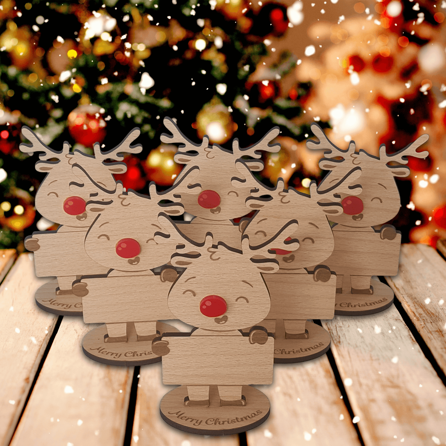 Rudolph Wooden Name Place – 6 Pack – Personalised Christmas Table Decorations & Festive Keepsake Figures