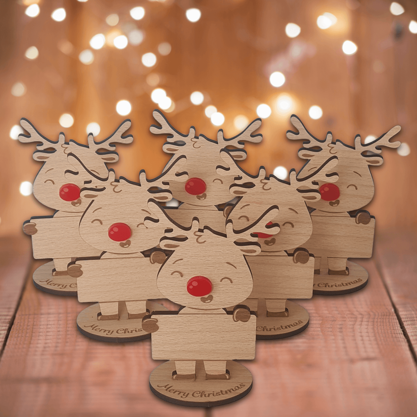 Rudolph Wooden Name Place – 6 Pack – Personalised Christmas Table Decorations & Festive Keepsake Figures