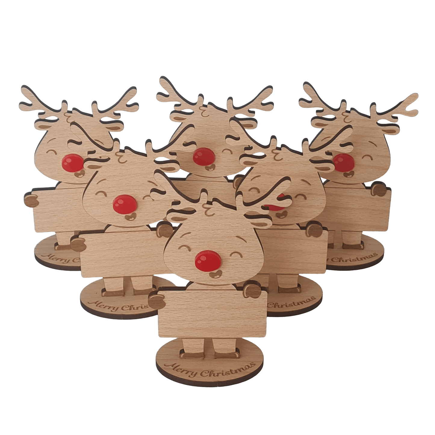 Rudolph Wooden Name Place – 6 Pack – Personalised Christmas Table Decorations & Festive Keepsake Figures