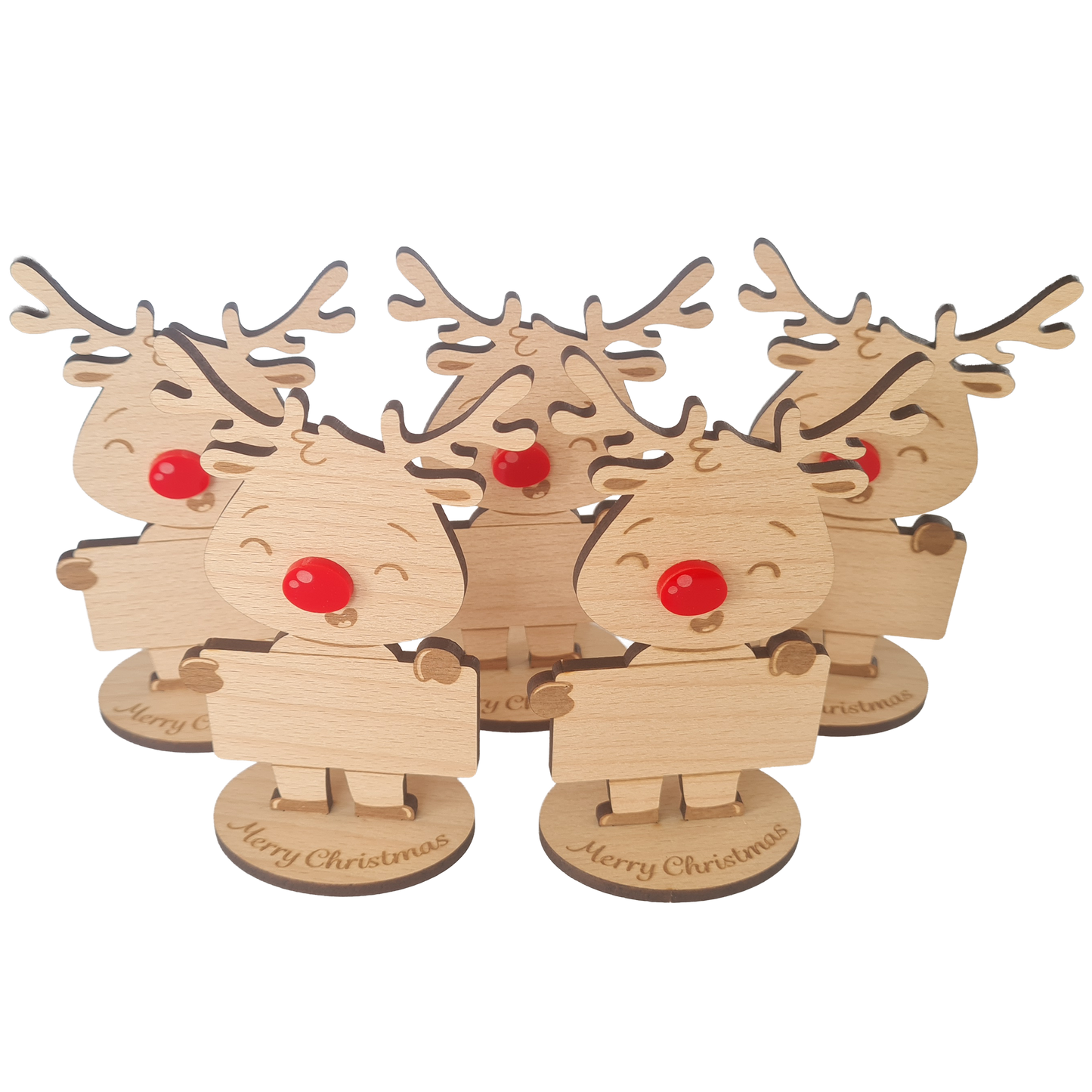 Rudolph Wooden Name Place – 6 Pack – Personalised Christmas Table Decorations & Festive Keepsake Figures