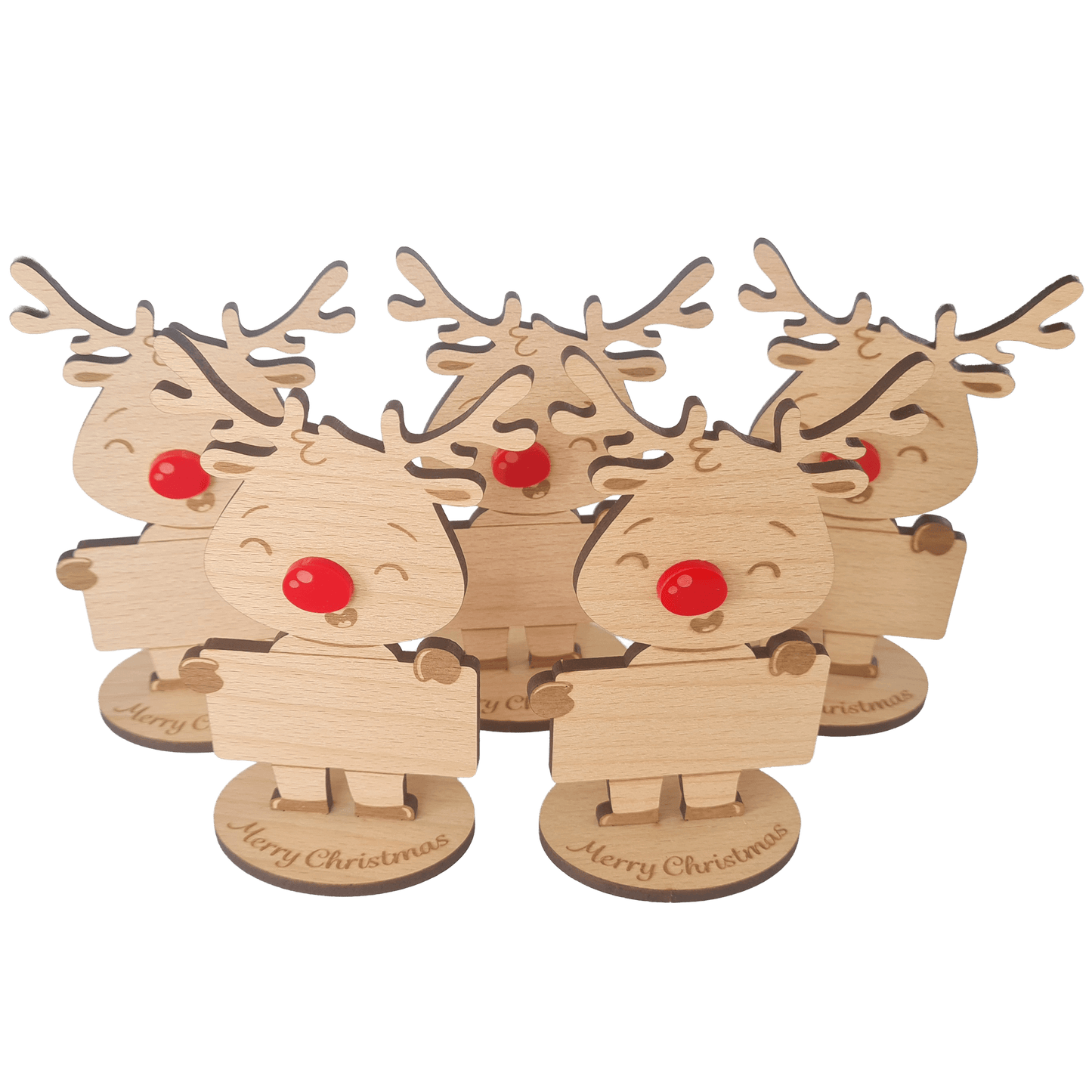 Rudolph Wooden Name Place – 6 Pack – Personalised Christmas Table Decorations & Festive Keepsake Figures