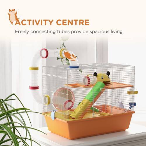 PawHut Hamster Cage, 3 Tiers Gerbil Cage for Dwarf Hamsters with Tubes, Ladder