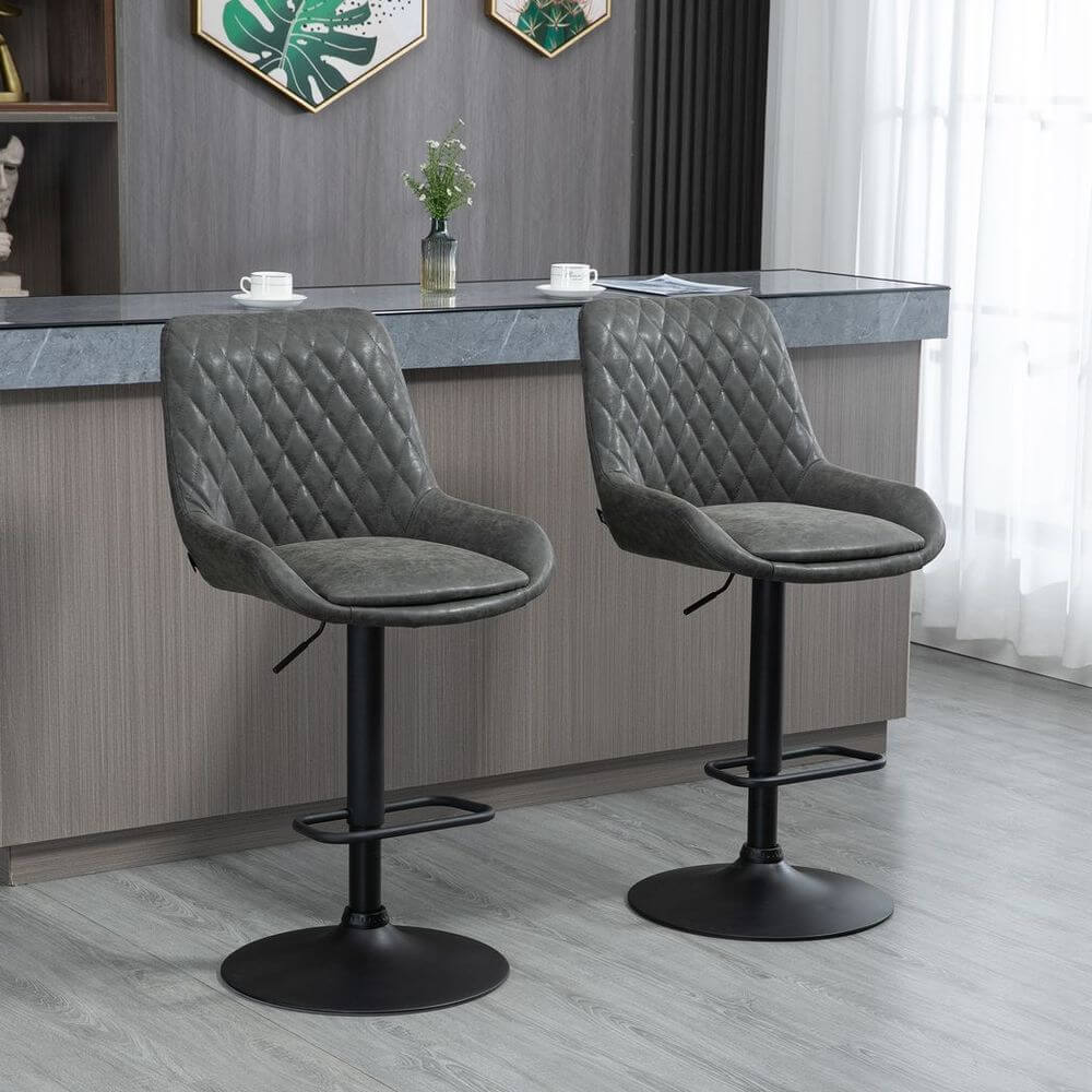 Bar Stools Set of 2, Adjustable Bar Chairs 360° Swivel Grey