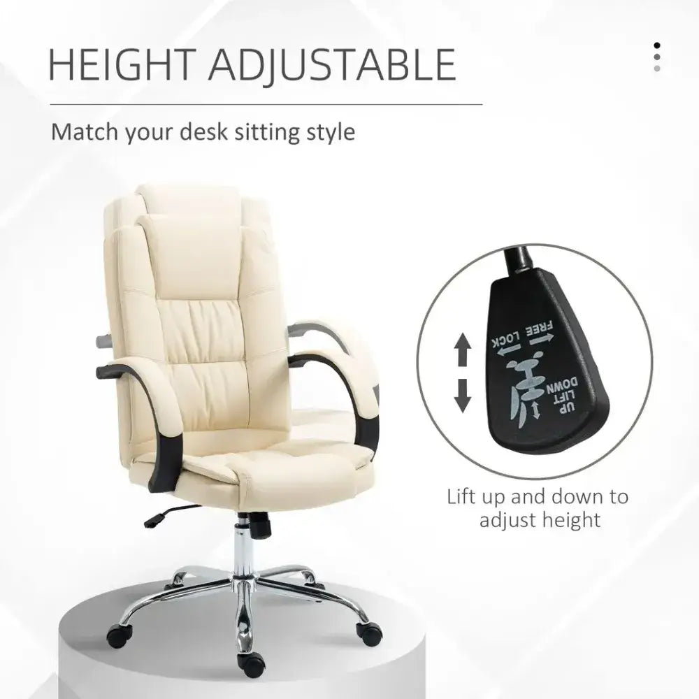 PU Leather Executive Office Chair High Back Height Adjustable, Beige