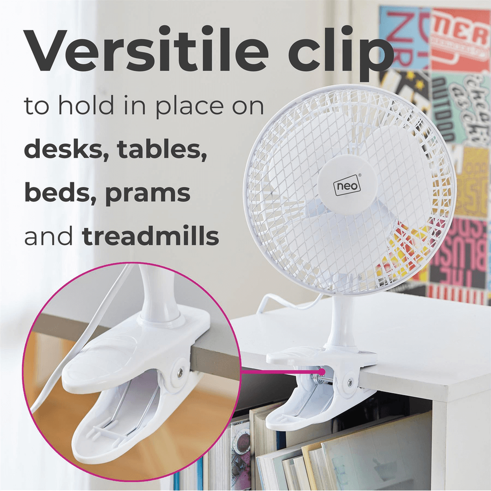 Neo Mini Clip Base Mount Desk Fan - White