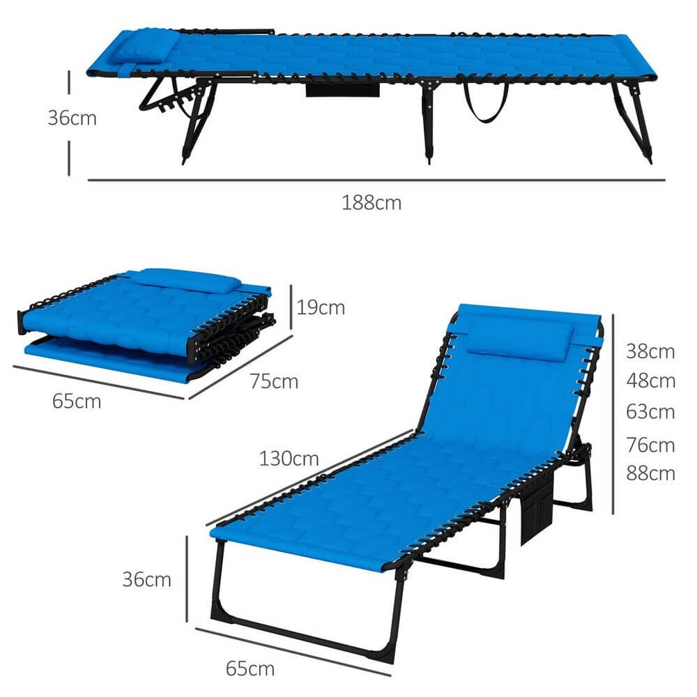 Foldable Sun Lounger Set, 2 Pieces Sun Lounger w/ Padded Seat Blue