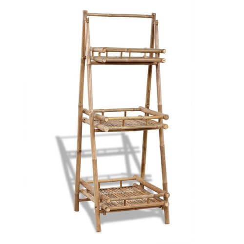 3-Tier Folding Eco-Friendly Bamboo Plant Rack for outdoor garden storage, stylish triangular design.