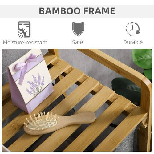 Bamboo Laundry Basket with Shelf Pull-out Bags for Bedroom Laundry Room